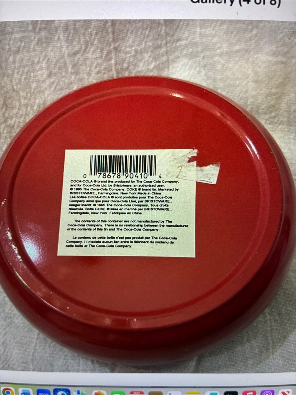 Vintage Coca-Cola Red and White Round Bottle Logo Tin 1995 Coke Metal - Picture 4 of 8